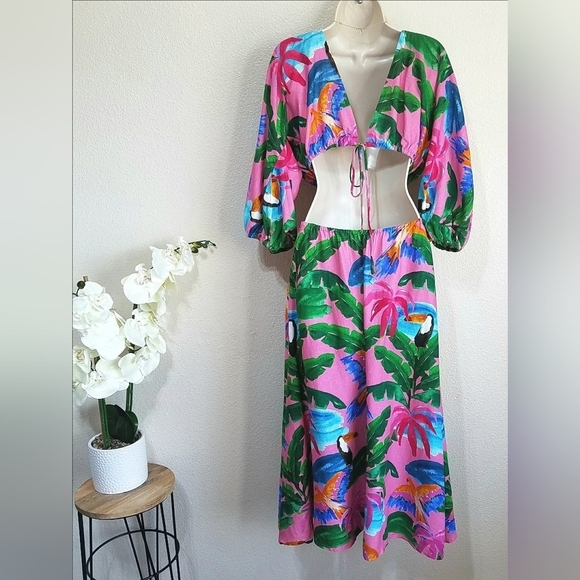 Farm Rio x Anthropologie Linen Blend Cutout Dress - Picture 4 of 7